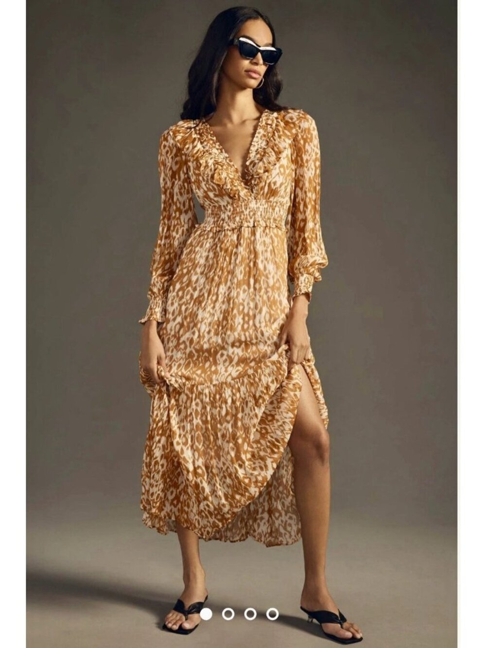 Anthropologie The Odetta Ruffled V-Neck Maxi Dress Long Sleeve Small